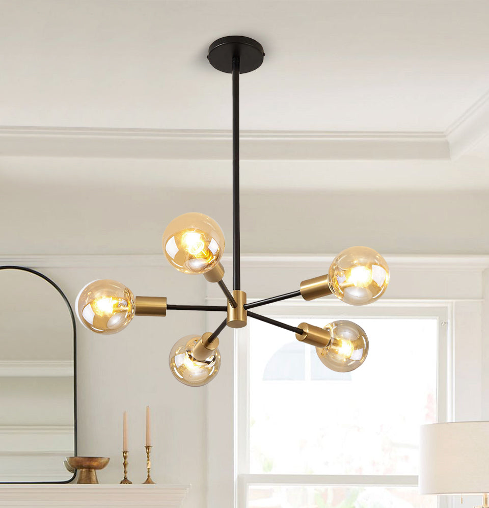 DOPWII Lámpara De Techo Moderna Colgante Negro Y Dorado 5 luce