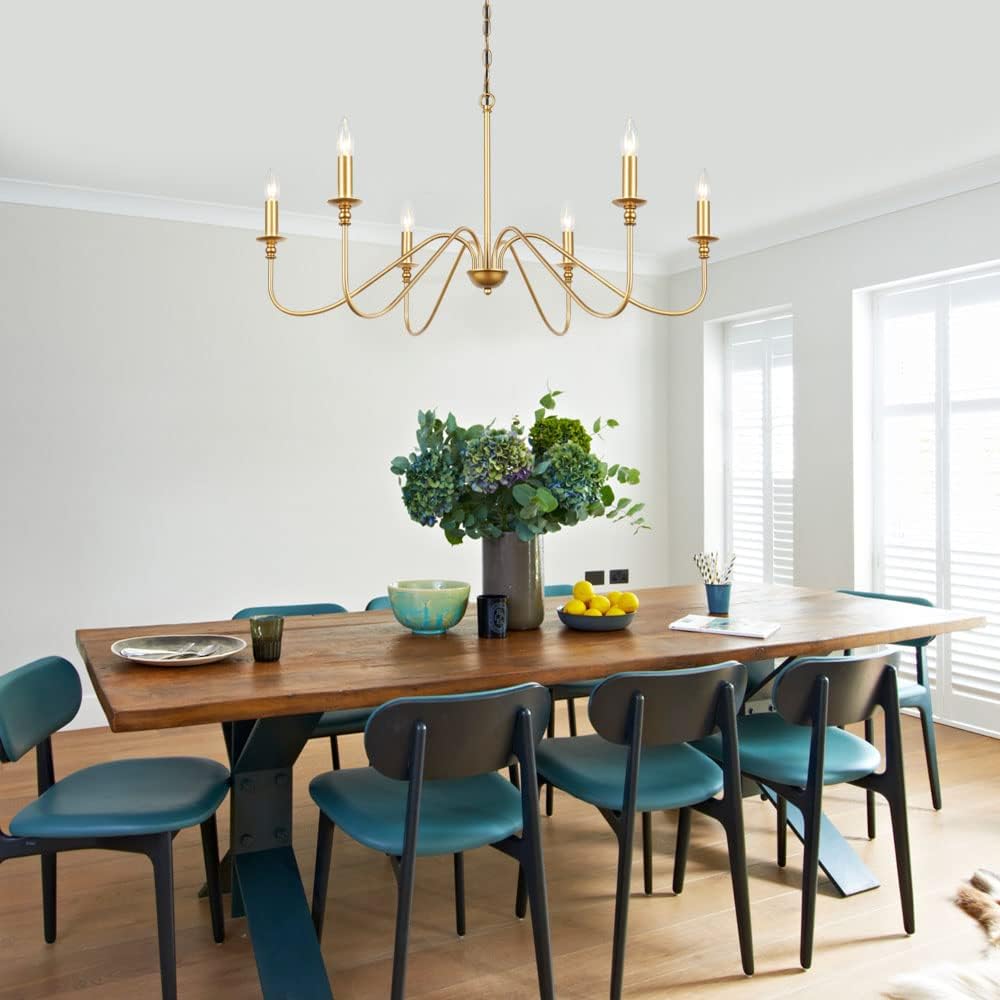 Preventa: Lámpara de araña hierro 6 luces dorada, moderna y elegante. Perfecta para comedor, sala, dormitorio, oficina, bar.