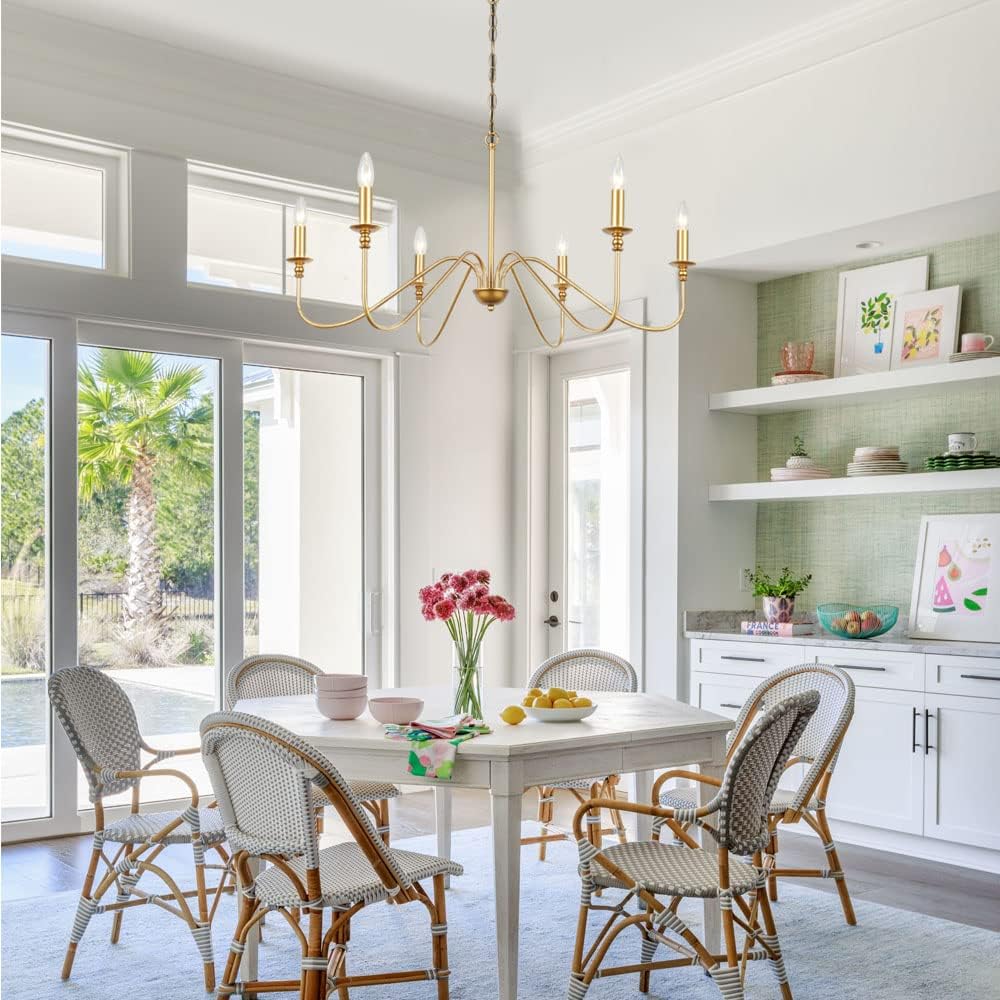 Preventa: Lámpara de araña hierro 6 luces dorada, moderna y elegante. Perfecta para comedor, sala, dormitorio, oficina, bar.