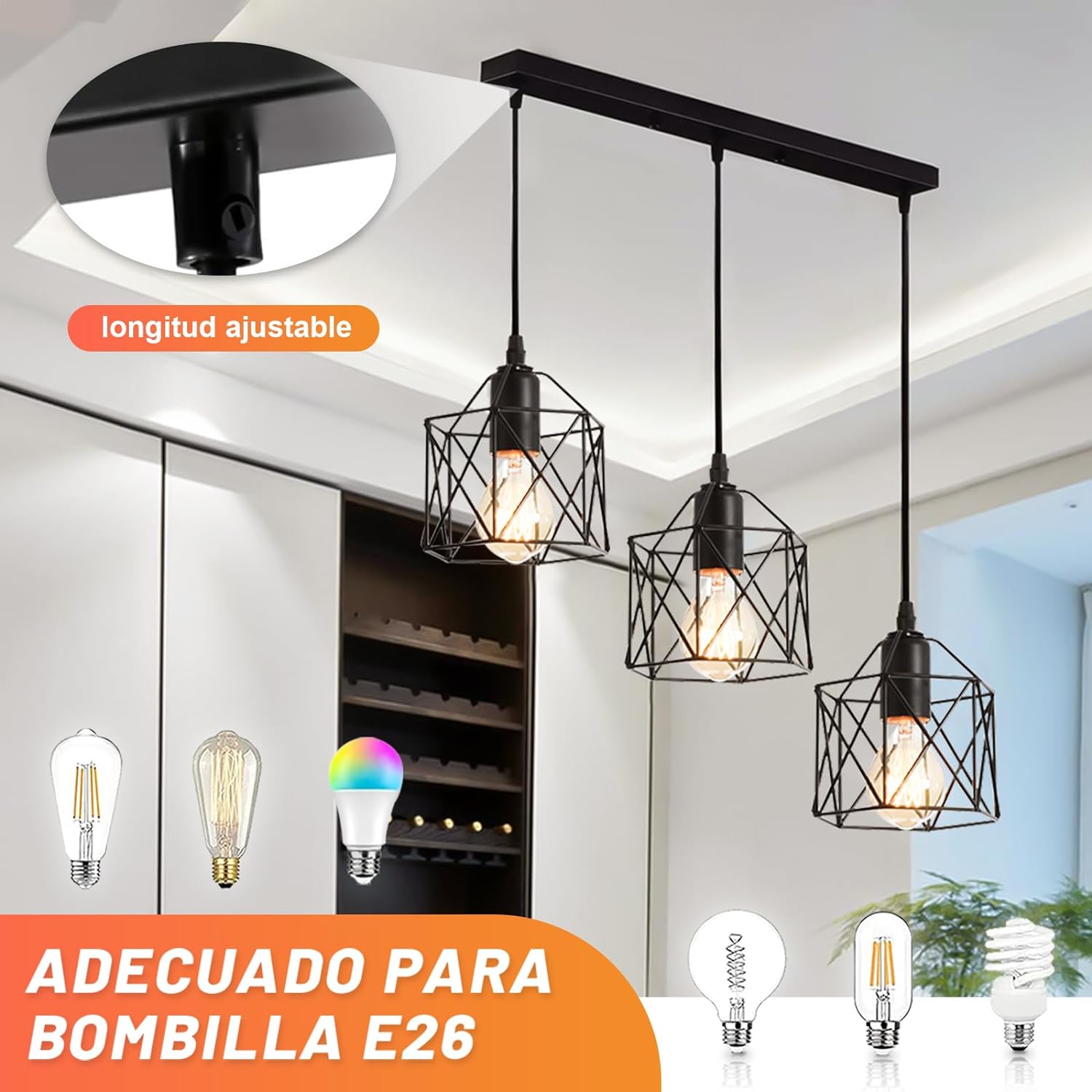 DOPWII Lámparas de Techo con 3 Cabezales, Lluminación Colgantes de Metal Negro
