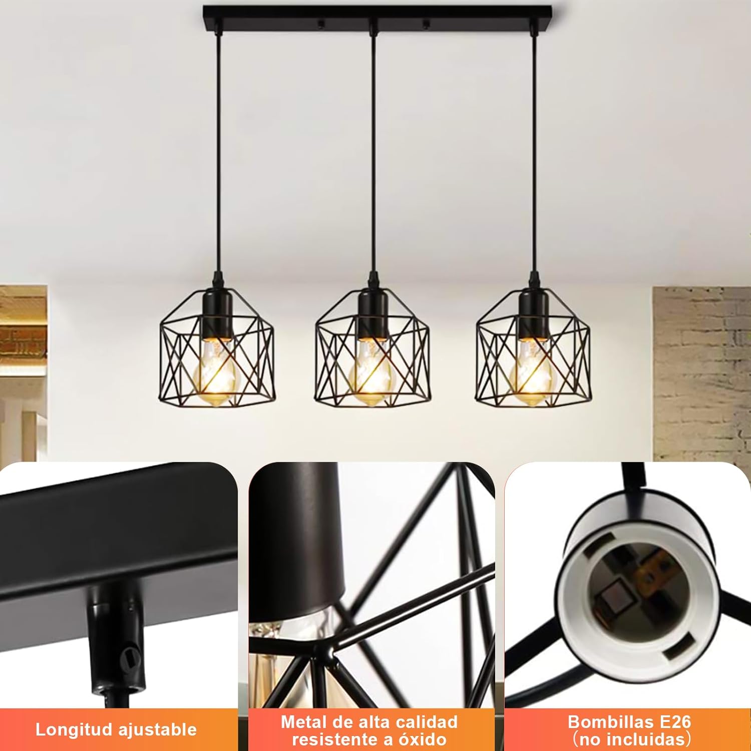 DOPWII Lámparas de Techo con 3 Cabezales, Lluminación Colgantes de Metal Negro