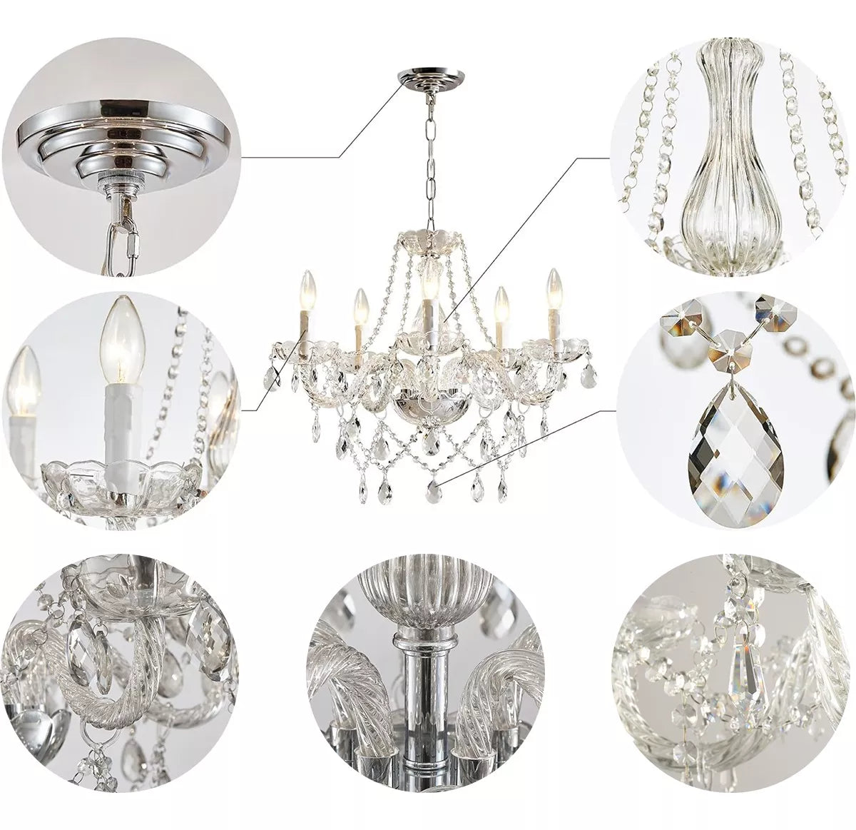 Dopwii Lampara Colgante Vintage Cristal Para Sala 5 Luz