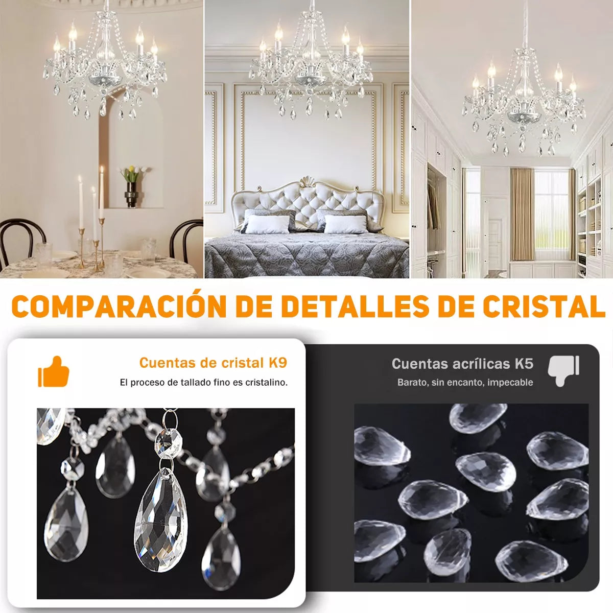 Dopwii Lampara Colgante Vintage Cristal Para Sala 5 Luz