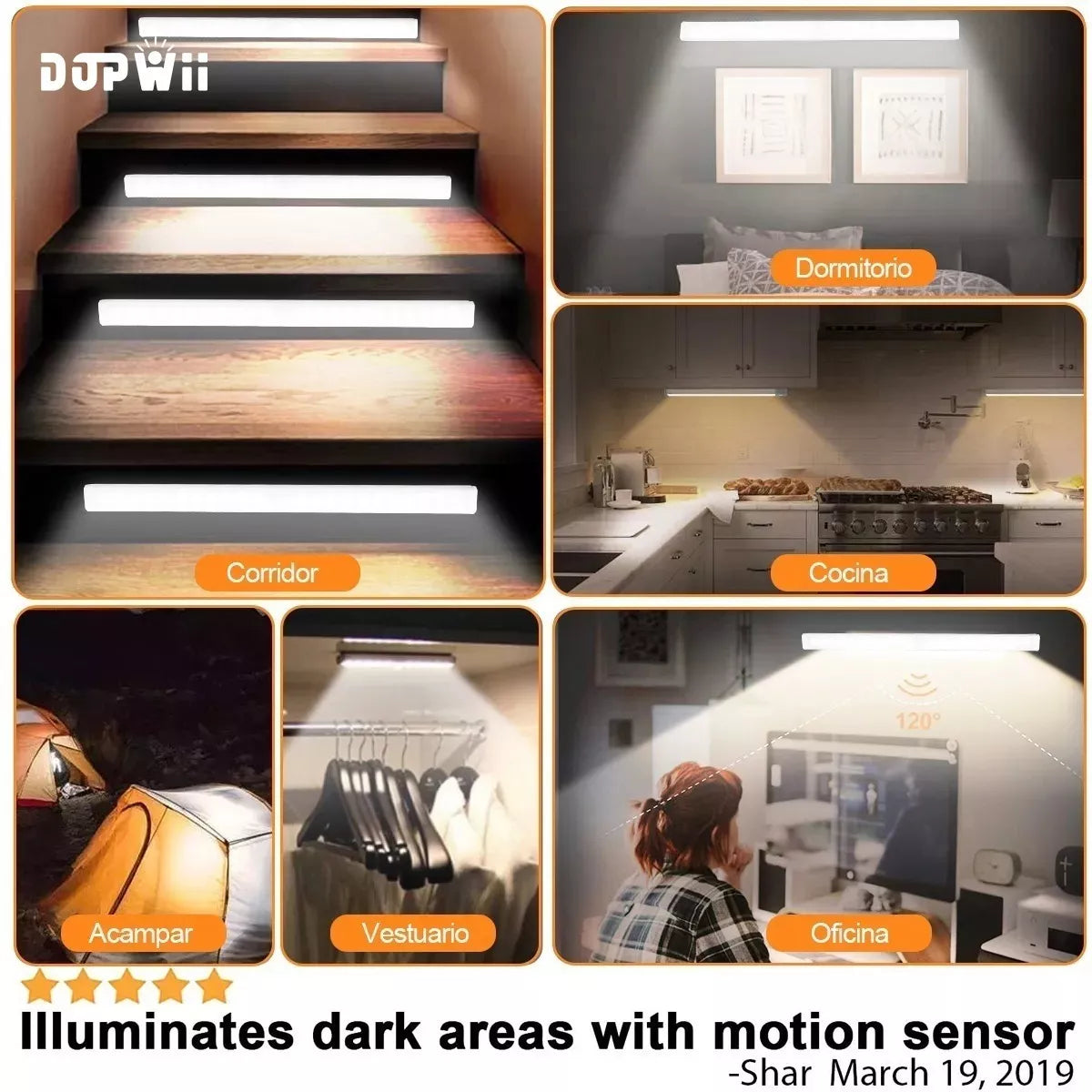 DOPWII Lámparas Sensor De Movimiento Luz Usb Regulable 20 Focos Led