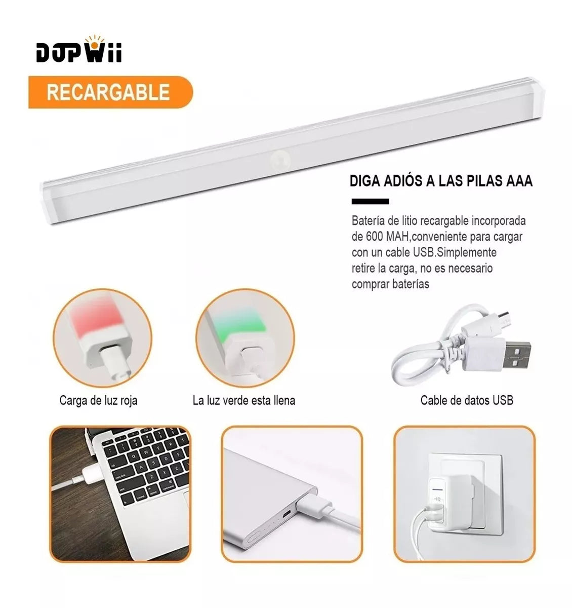 DOPWII Lámparas Sensor De Movimiento Luz Usb Regulable 20 Focos Led