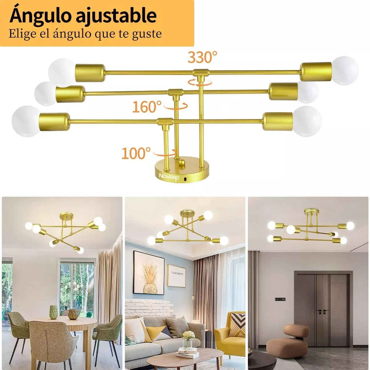 DOPWII Lámpara De Techo Colgante Iluminación Moderna Dorado 6 Luces