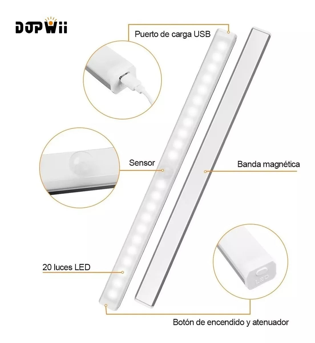 DOPWII Lámparas Sensor De Movimiento Luz Usb Regulable 20 Focos Led