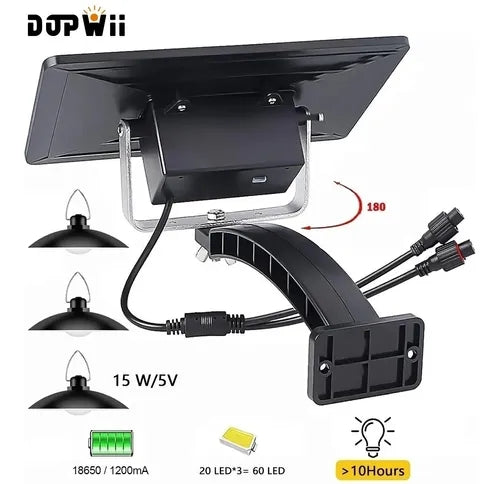 Dopwii Lámpara Solar Recargable Con 3 Cabezales Ajustables 60 Led