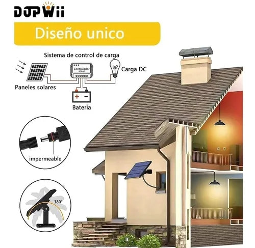 Dopwii Lámpara Solar Recargable Con 3 Cabezales Ajustables 60 Led