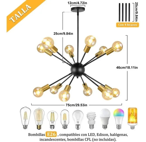 Dopwii Lámpara De Techo Colgante Moderna Candelabro E26 De 12 Luces