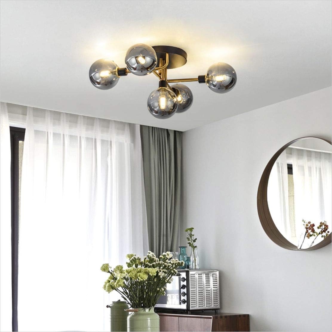 Preventa: Lámpara Vintage LED Sputnik de 5 luces con pantallas de vidrio gris ahumado