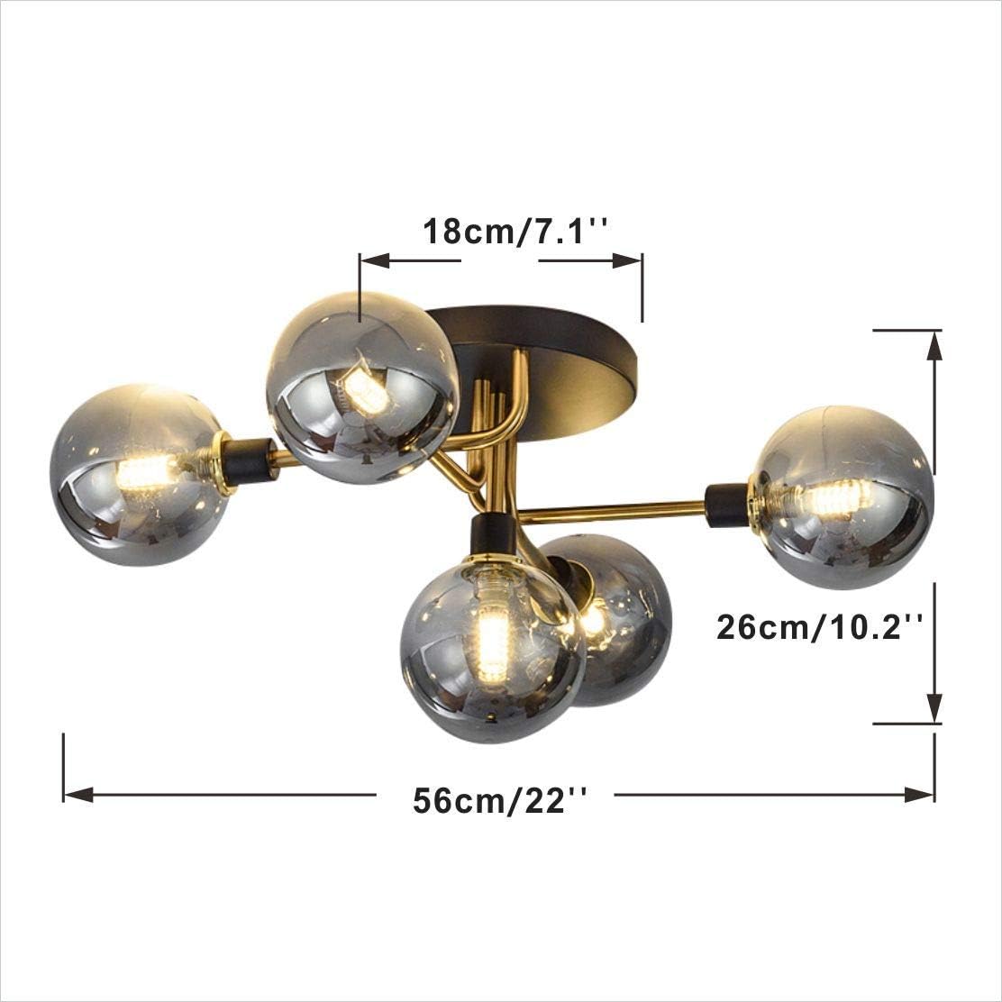 Preventa: Lámpara Vintage LED Sputnik de 5 luces con pantallas de vidrio gris ahumado