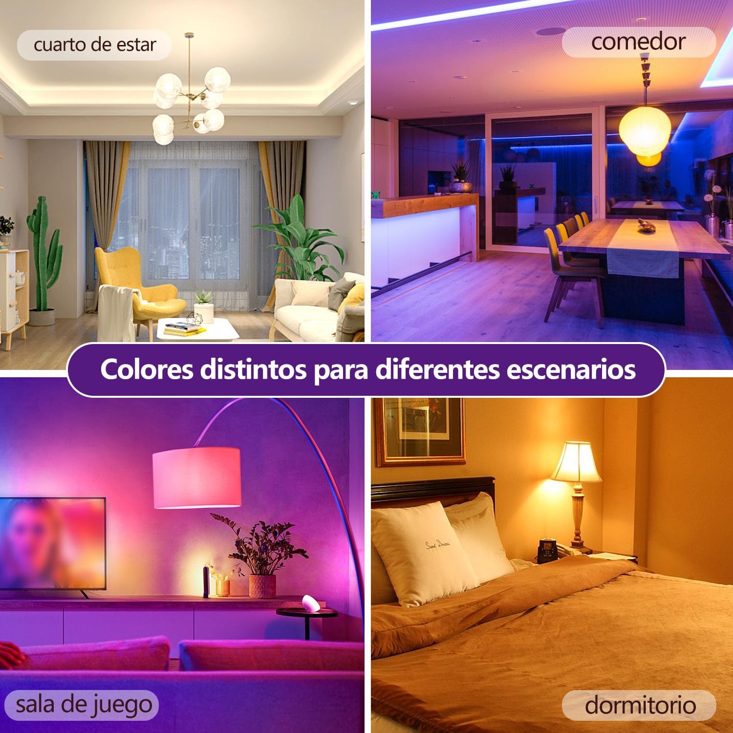 Preventa: Focos Inteligentes Alexa, 4Pcs Foco RGB Led 9W (Equivalente a 80W) 800lm, Control Remoto de APP, WiFi y Bluetooth, Alexa y Google Compatible