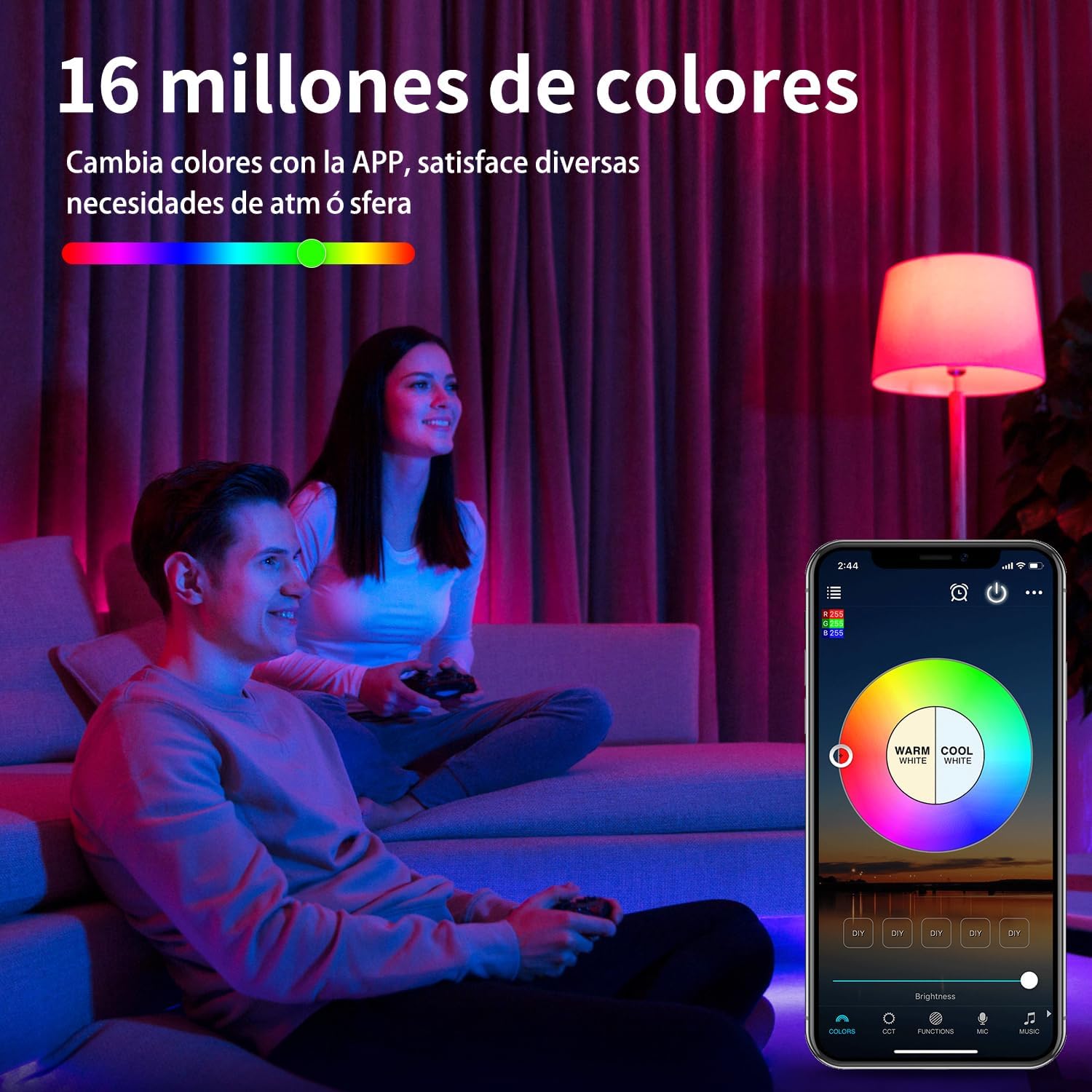 Preventa: Focos Inteligentes Alexa, 4Pcs Foco RGB Led 9W (Equivalente a 80W) 800lm, Control Remoto de APP, WiFi y Bluetooth, Alexa y Google Compatible