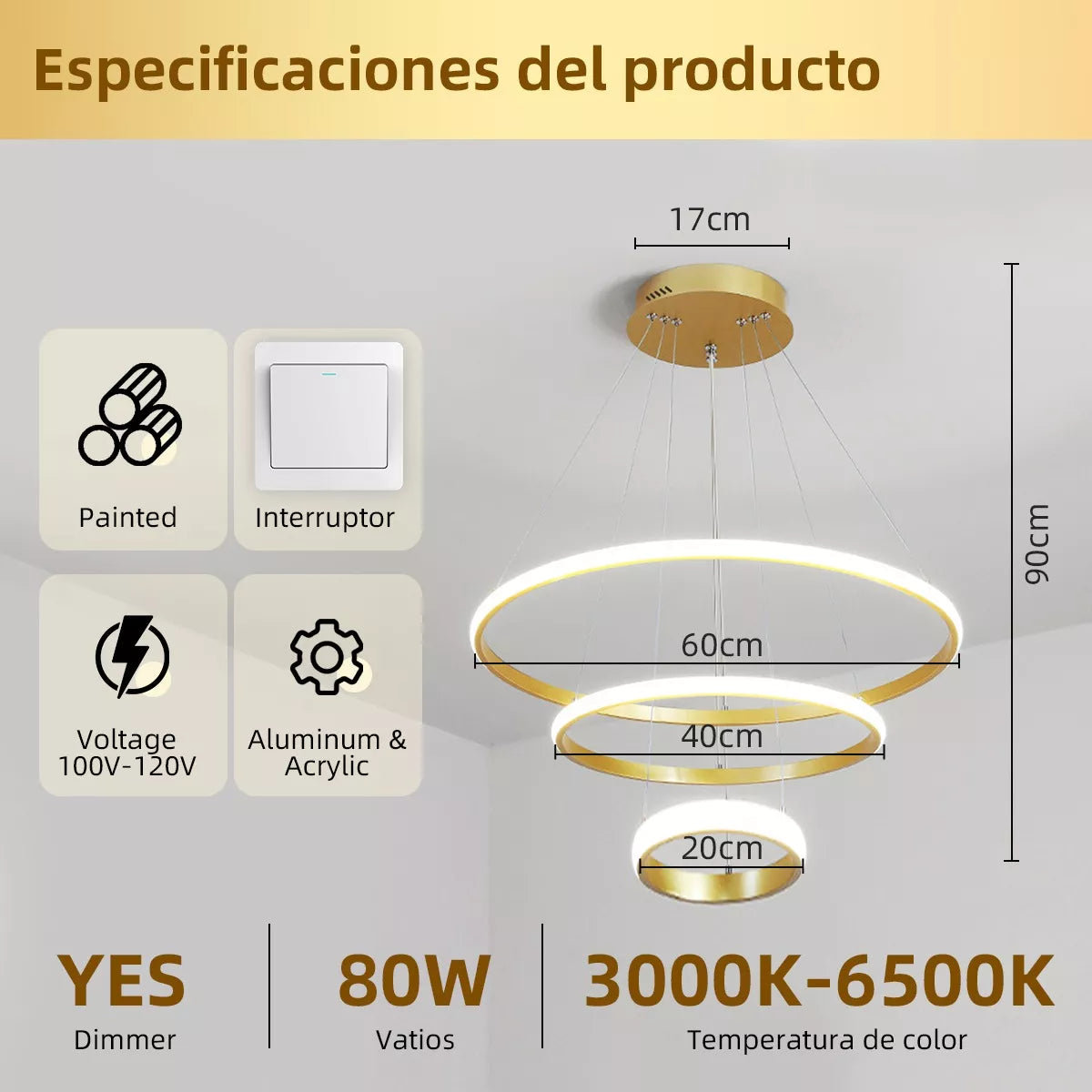 DOPWII Lámpara De Techo Colgante Iluminación Moderna Regulable Led