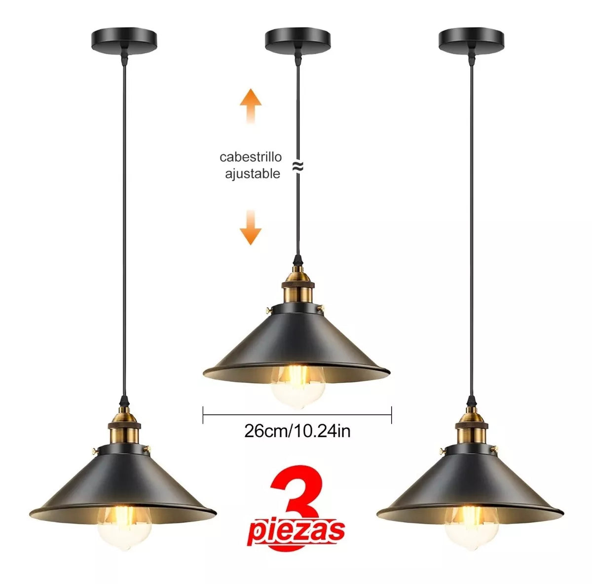DOPWII Lámparas Colgante De Techo Industrial E26 Base 3piezas Large