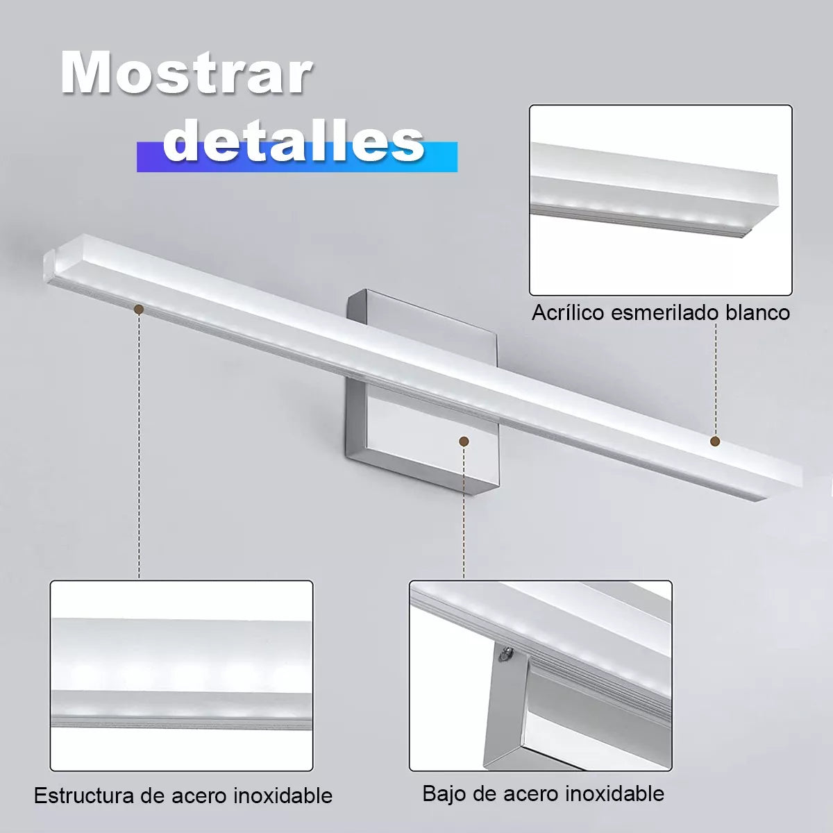 DOPWII Lámpara De Pared Para Espejo De Baño Luz Moderno Led 60cm