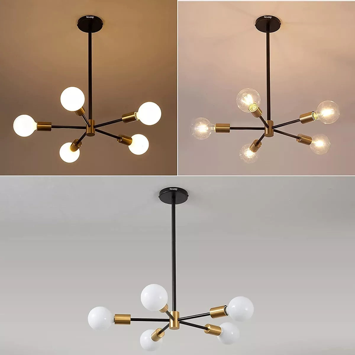 DOPWII Lámpara De Techo Moderna Colgante Negro Y Dorado 5 luce