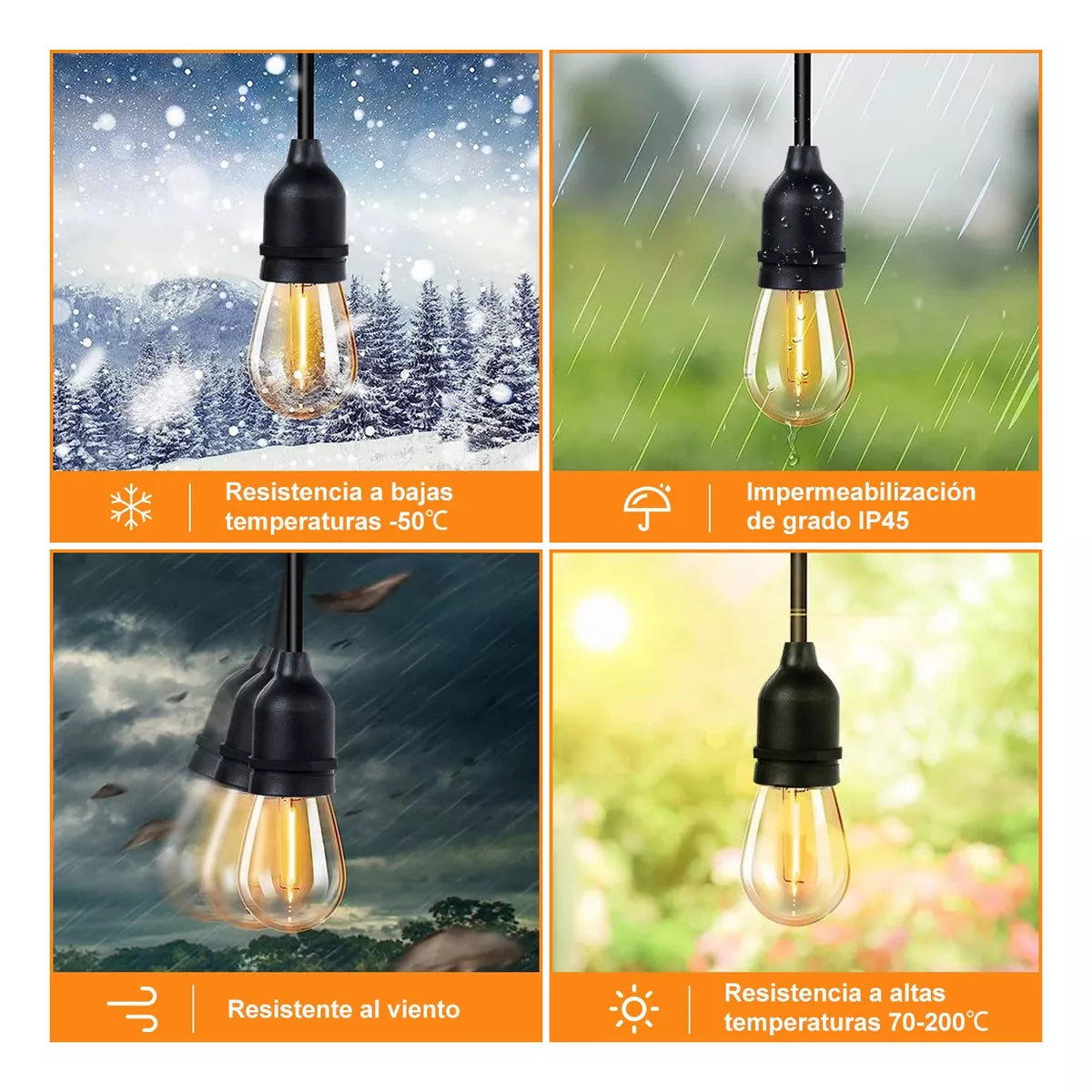 DOPWII Guirnalda De Luces 15+1 Led S14 Focos 15m Exterior Vintage