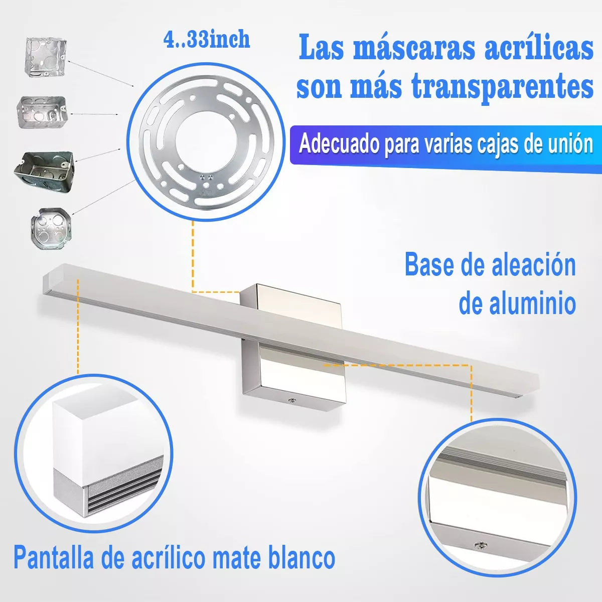 DOPWII Lámpara De Pared Para Espejo De Baño Luz Moderno Led 60cm