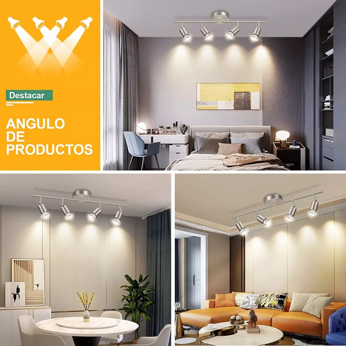 DOWPII Lámpara De Techo Iluminación De Riel Led Incluye 4 Bombillas