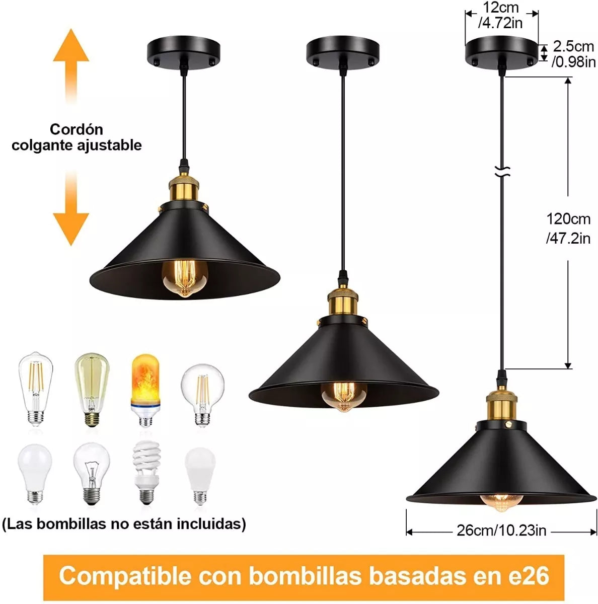DOPWII Lámparas Colgante De Techo Industrial E26 Base 3piezas Large