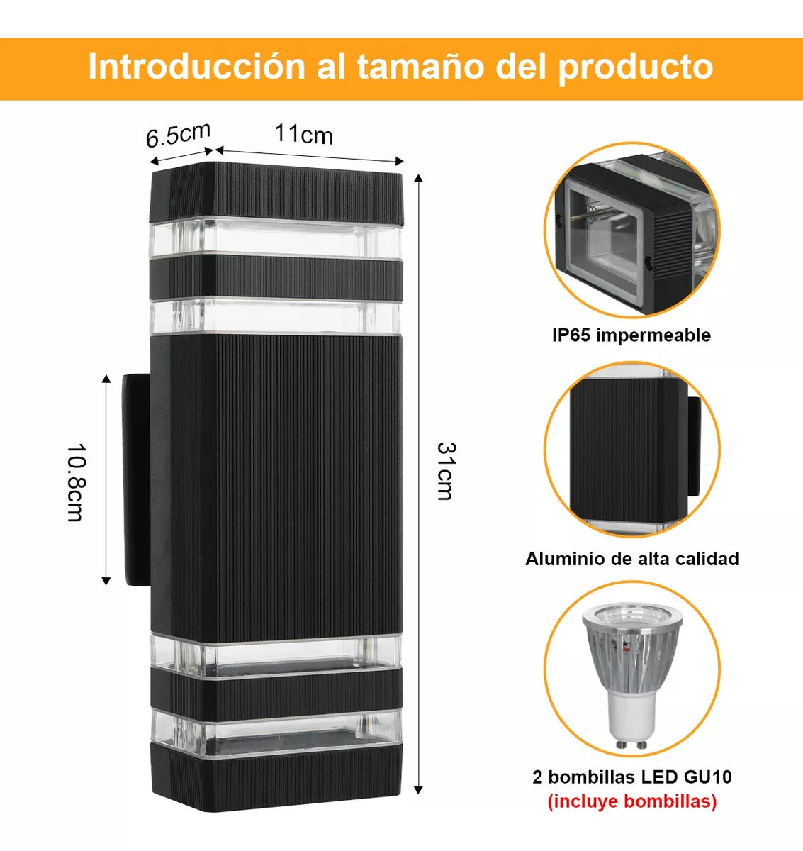 DOPWII Lámpara De Pared Impermeable Led Luz Con 2 Bombillas