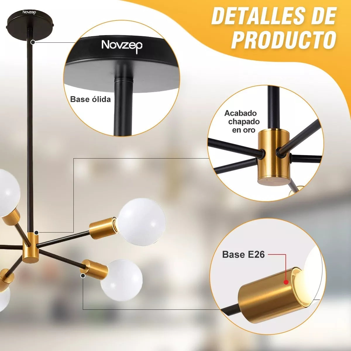 DOPWII Lámpara De Techo Moderna Colgante Negro Y Dorado 5 luce