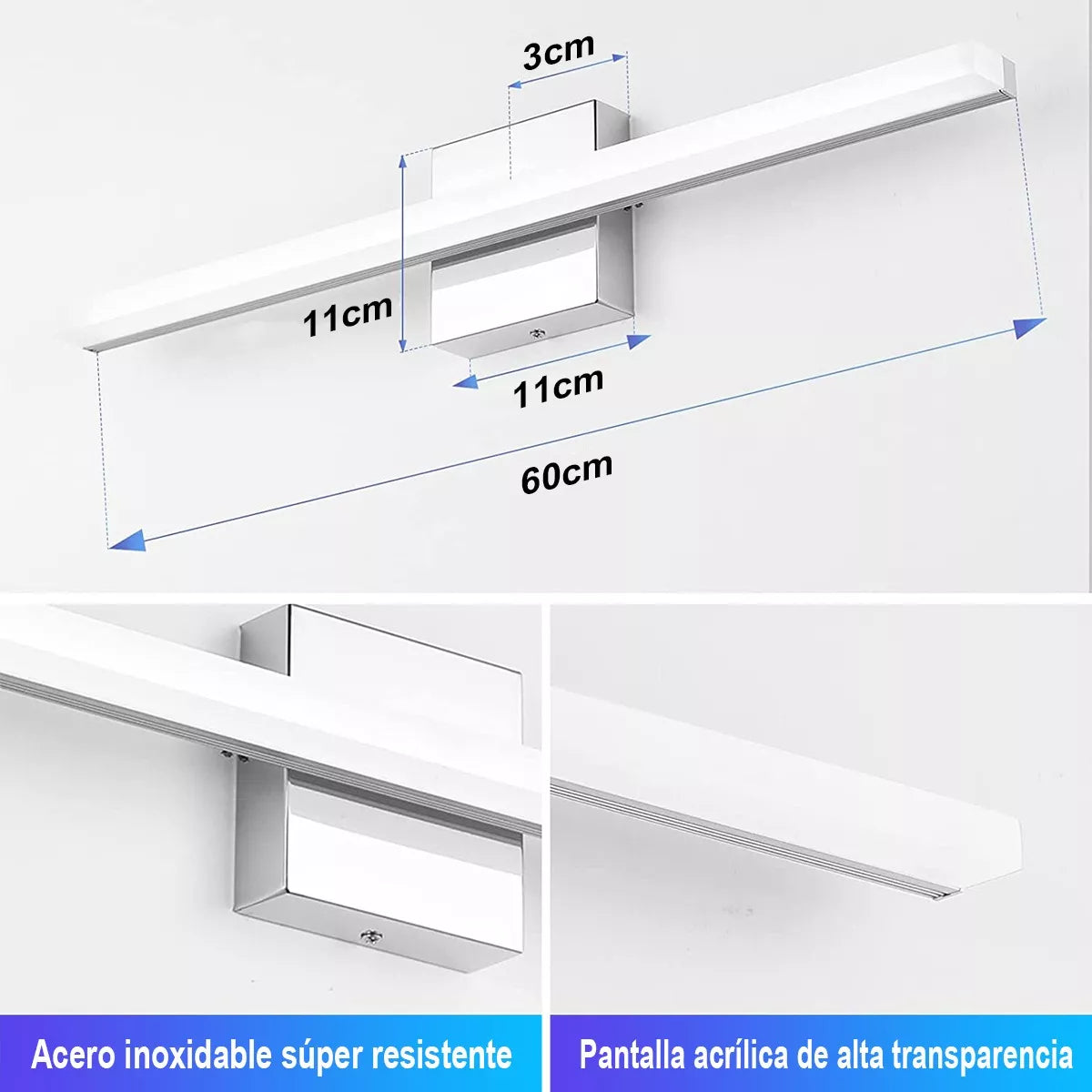 DOPWII Lámpara De Pared Para Espejo De Baño Luz Moderno Led 60cm
