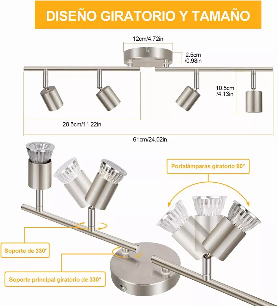 DOWPII Lámpara De Techo Iluminación De Riel Led Incluye 4 Bombillas
