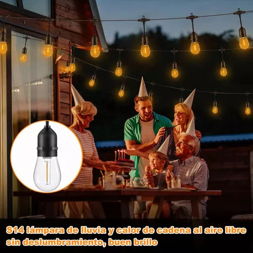 DOPWII Guirnalda De Luces 15+1 Led S14 Focos 15m Exterior Vintage