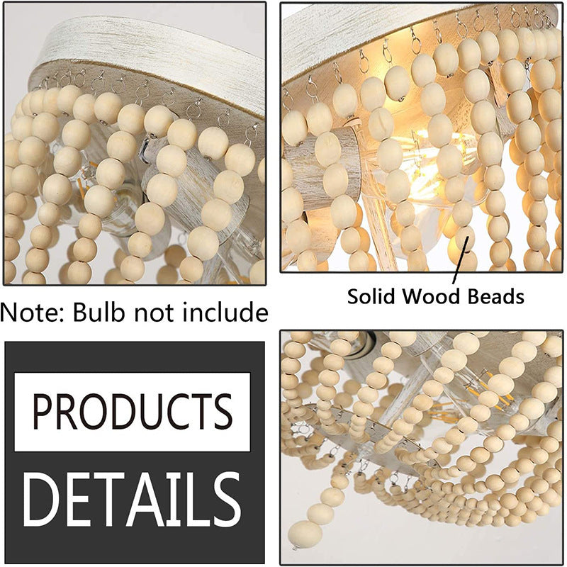 Preventa: Lámpara de cuentas de madera, luz bohemia de estilo granja, roble blanco, 3 luces.