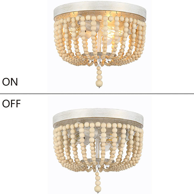 Preventa: Lámpara de cuentas de madera, luz bohemia de estilo granja, roble blanco, 3 luces.
