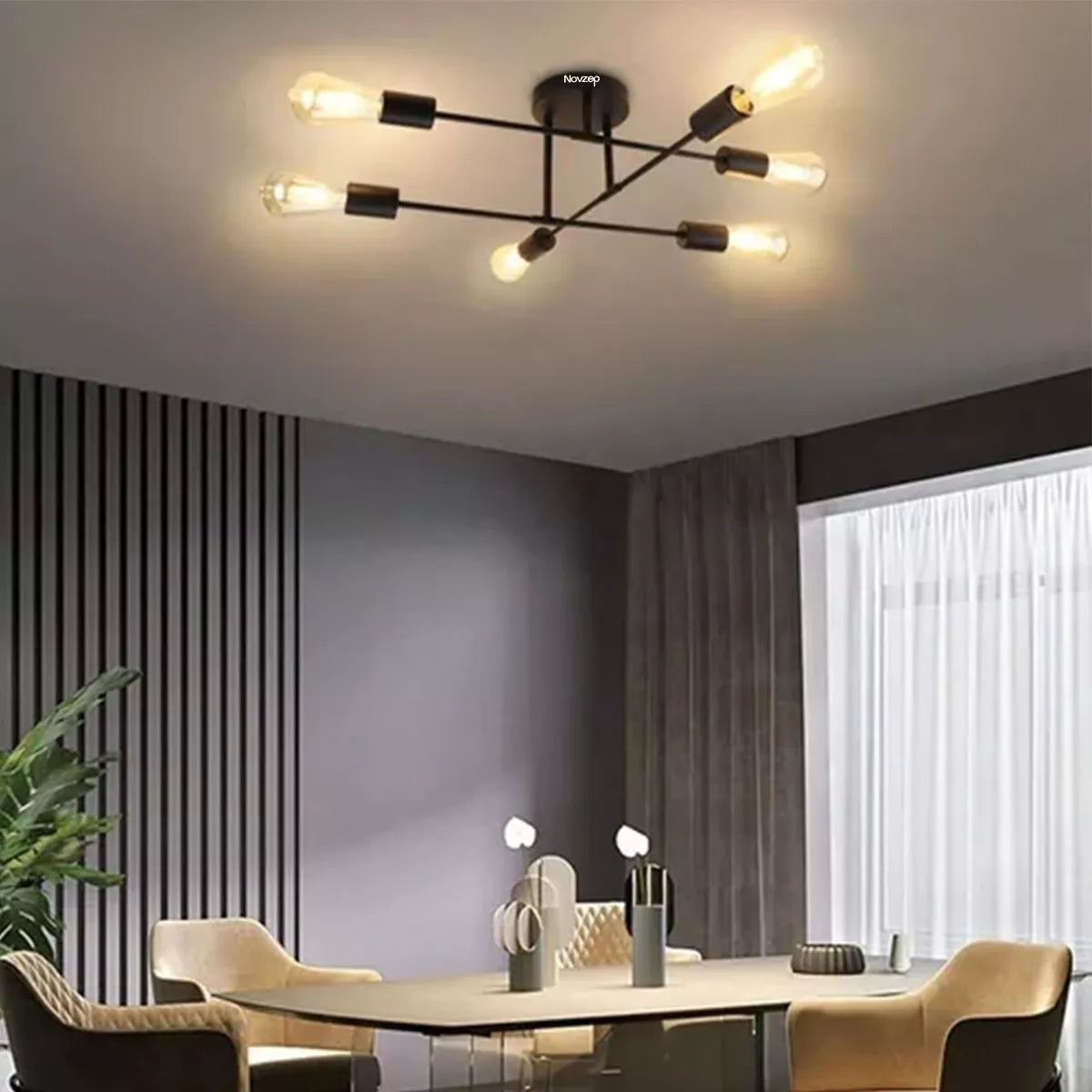 Dopwii Lámpara De Techo Colgante Iluminación Moderna Negro 6 Luces