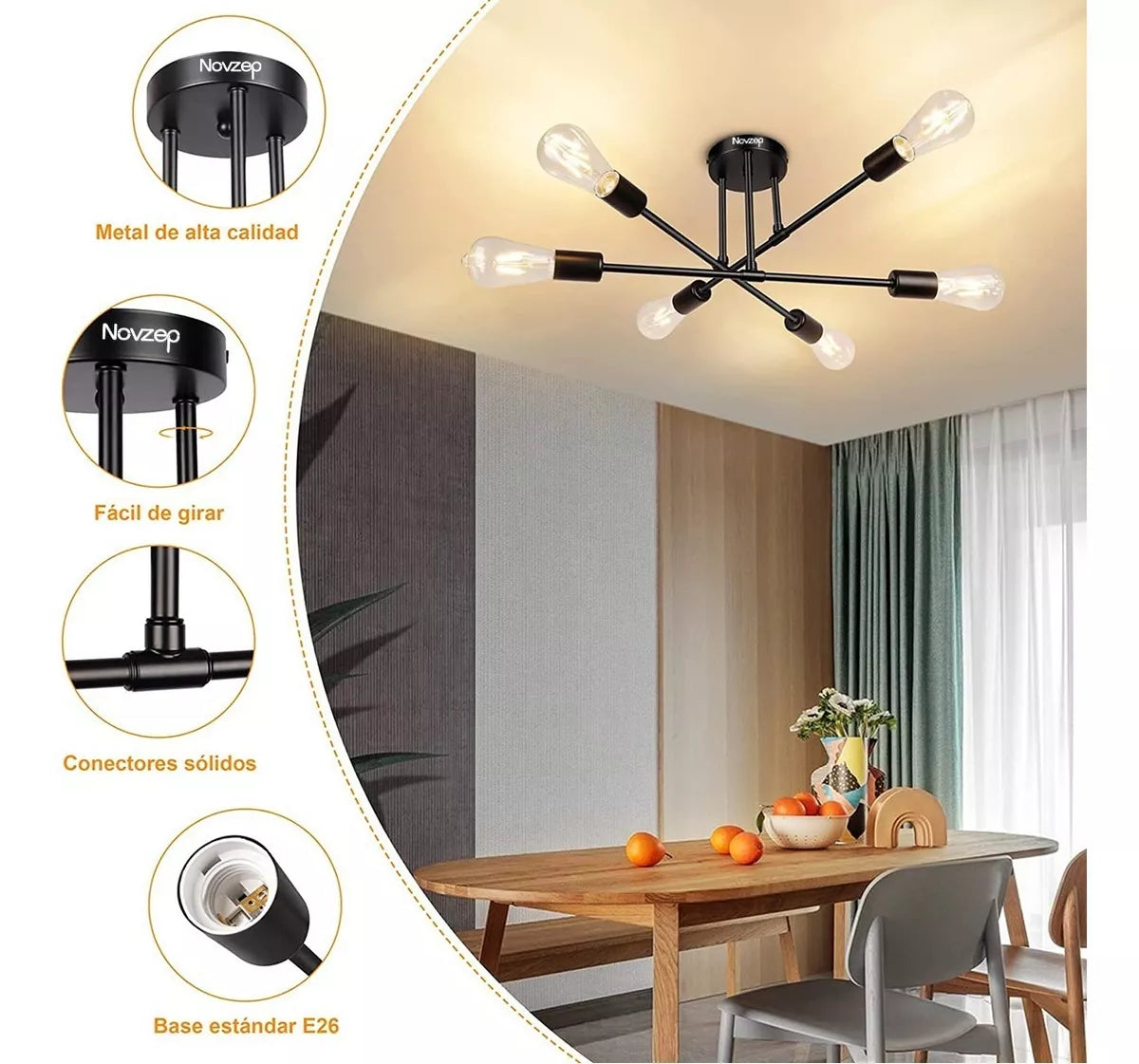 Dopwii Lámpara De Techo Colgante Iluminación Moderna Negro 6 Luces